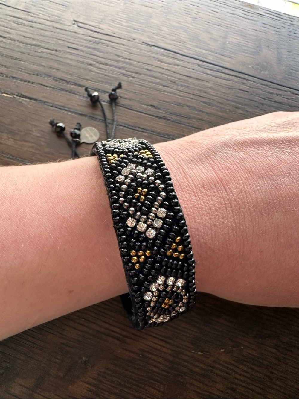 Handmade Black Beaded Bracelet with Gold & Silver Accents
